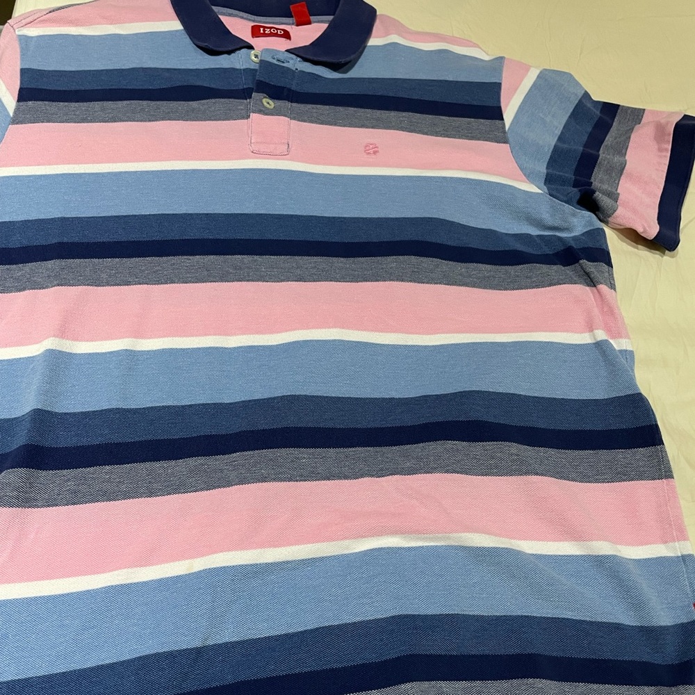 Izod golf golf shirt. Pink and blue striped. Size XL